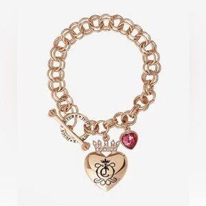 Juicy By Juicy Couture Gold Tone Toggle Women Crystal Crown Heart Charm Bracelet